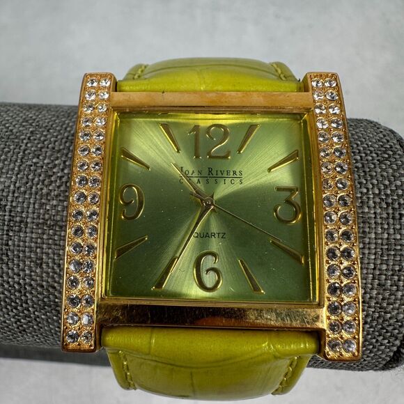 Joan Rivers Watch Womens 39mm Pave Bezel Green Embossed Band Quartz New Battery - Picture 4 of 11
